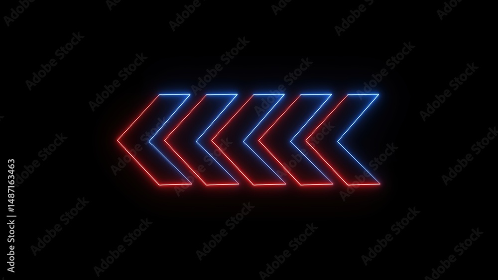 Poster illuminated neon arrow directional signs representing navigation and guidance featuring vibrant blue