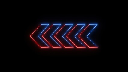 Illuminated neon arrow directional signs representing navigation and guidance featuring vibrant blue and red colors set against a deep black background