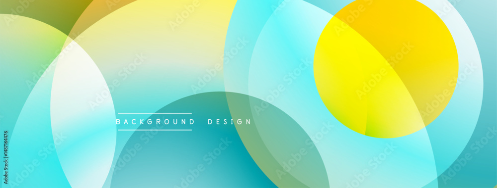Poster abstract circles overlap, creating vibrant gradients. blue, yellow, white hues blend smoothly. moder