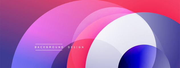 Abstract colorful circles overlap creating vibrant gradient background. Modern design elements suggest technology, innovation.