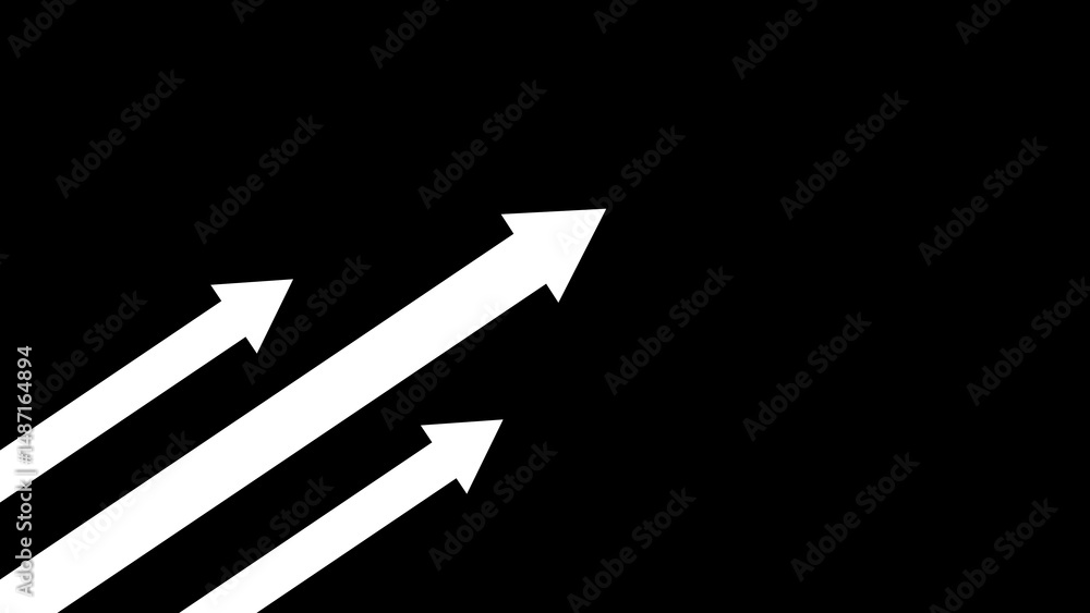 Poster ascending white arrows on black background representing growth progress development forward motion a