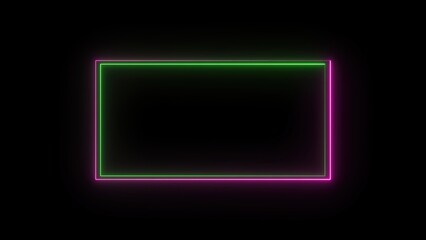 Glowing neon frame with green and pink lines on black background illuminating creative design for modern digital aesthetics