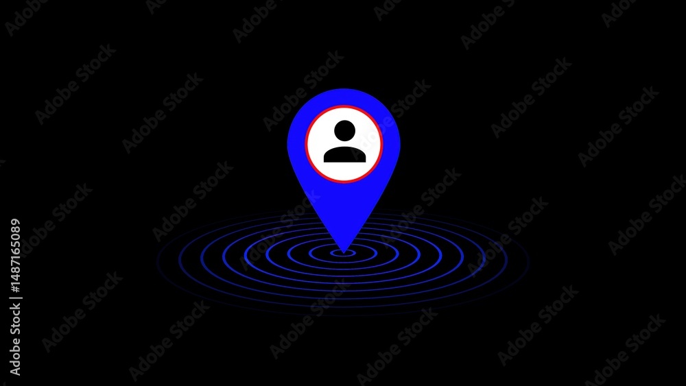 Poster abstract concept of location tracking representing user presence and privacy on a dark blue backgrou