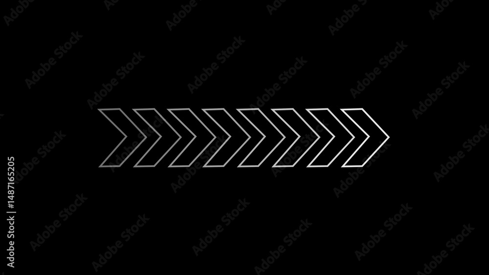 Poster geometric arrows in a row illustration of a silver directional pattern on a black background conveyi