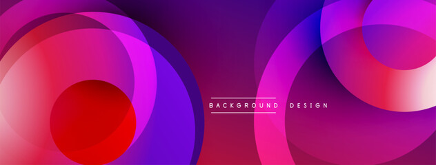 Abstract circles overlap, creating vibrant pinks, purples, reds. Modern design feels energetic, dynamic. Background text reads background design.