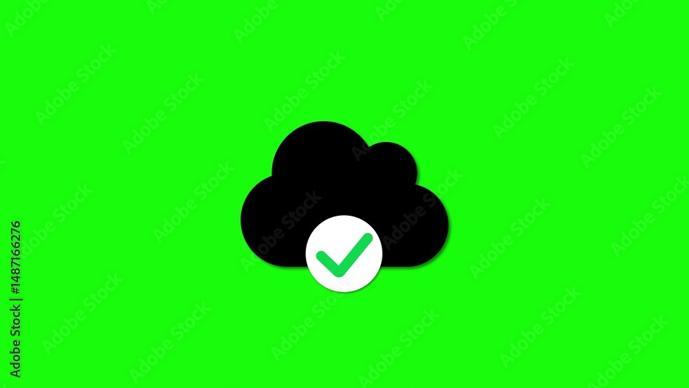 Poster cloud storage icon with a checkmark on a vibrant green background signifying data availability and s