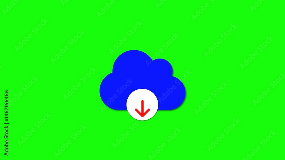 Poster cloud computing icon representing downloading data transfer storage and data access with a green scr