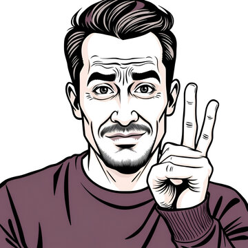 Man says no and showing stop with one finger, taboo sign, negates with a facial expression. No, he makes a stop gesture. Vector illustration
