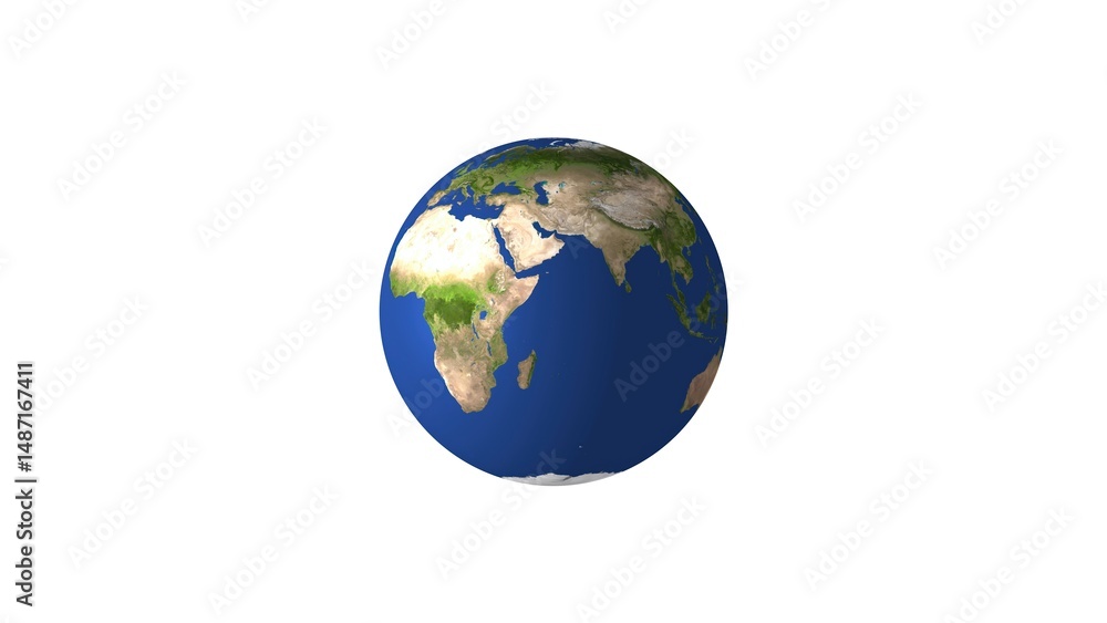 Poster a realistic 3d rendering of earth displaying continents surrounded by oceans and set against a clean