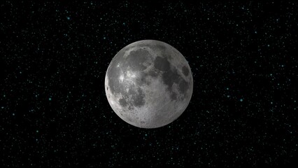 Realistic detailed illustration of the moon surface surrounded by stars in a dark space background perfect for astronomy projects or educational themes.