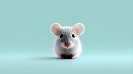Cute fluffy mouse on a teal background