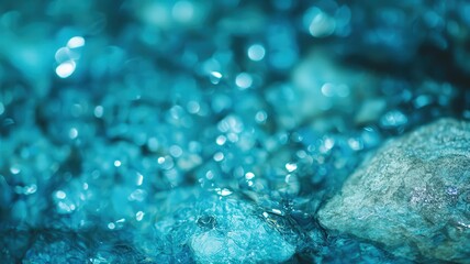 Macro Photograph of Translucent Azurite Stone in Teal Water