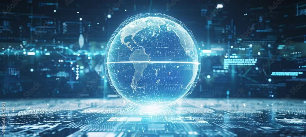 Fototapete hologram of earth globe rotating. global internet network telecom and communication. generative vide