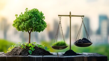 balancing nature with industrial practices, eco-friendly scale concept