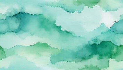 Obraz premium Abstract painting of flowing watercolor in shades of serene green and light turquoise hues