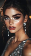 Elegant woman with sophisticated makeup and jewelry.