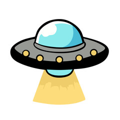 flying ufo in space. isolated on white