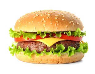 Juicy Cheeseburger with Sesame Bun, Lettuce, Tomato, and Beef Patty