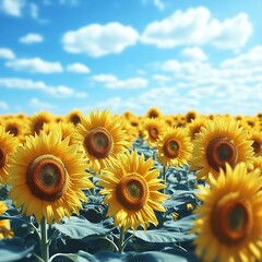 Vibrant sunflower field under a bright, sunny sky