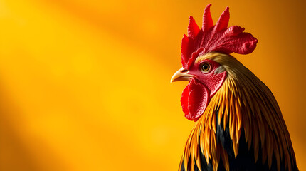 Modern Flat Design Rooster with Red Comb on Light Yellow — Elegant Minimalist Style, Generative AI