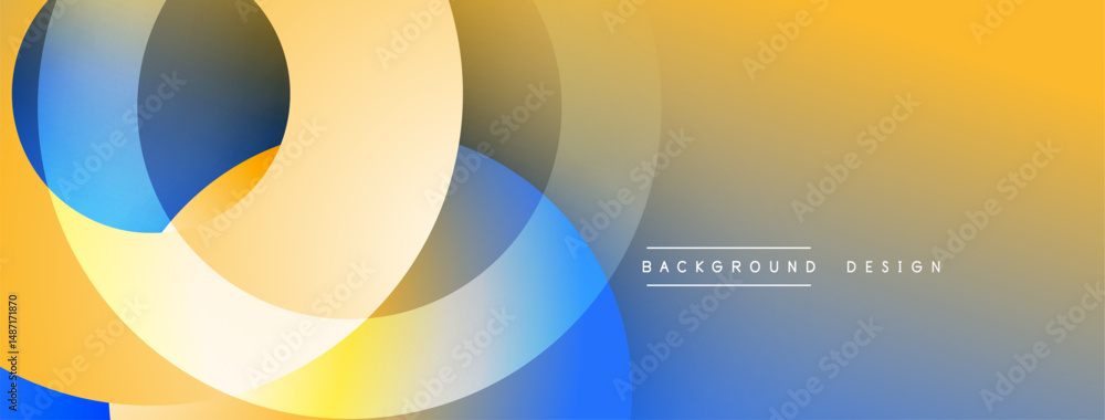 Poster abstract shapes overlap, creating vibrant yellow, blue gradients. modern design suggests innovation,