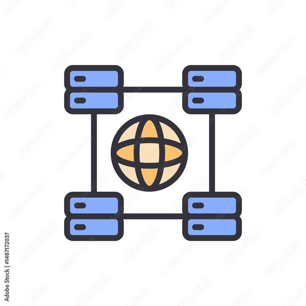 Poster global network communication servers depicting data processing operations