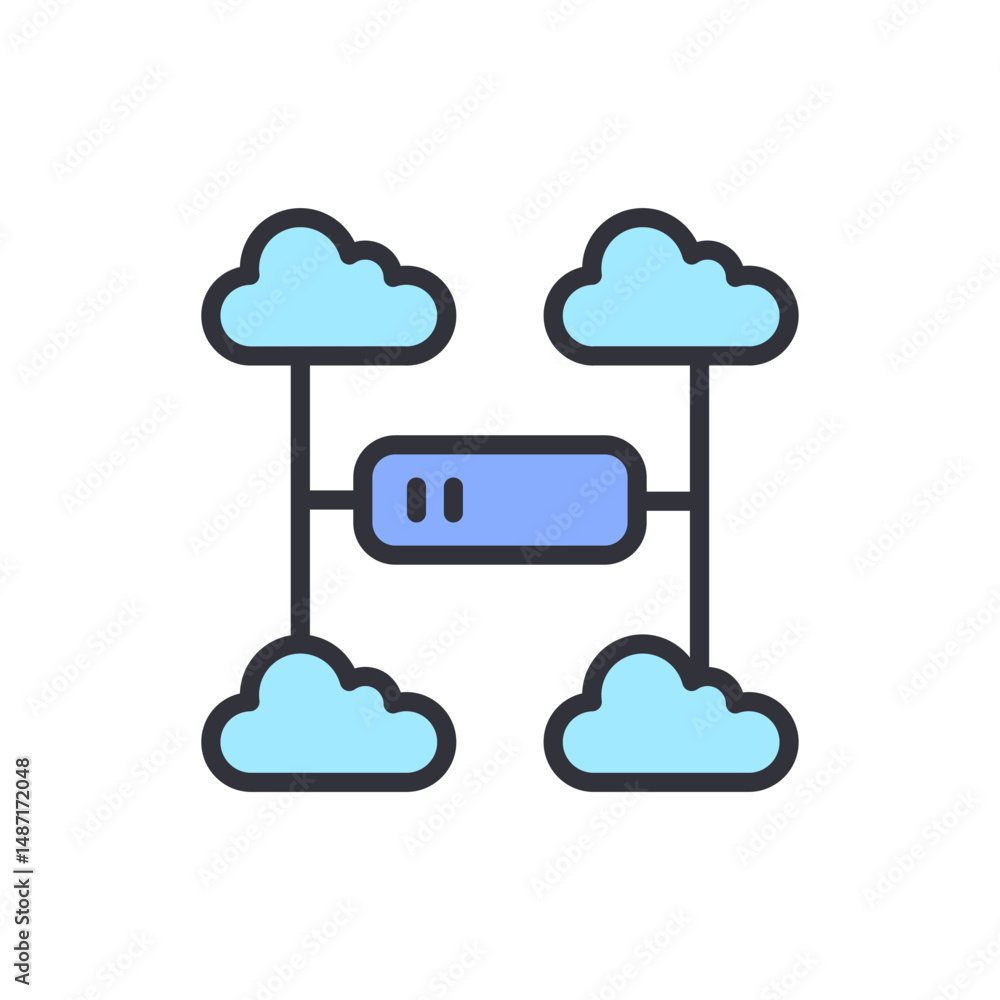 Poster isolated cloud network server connecting data through internet service