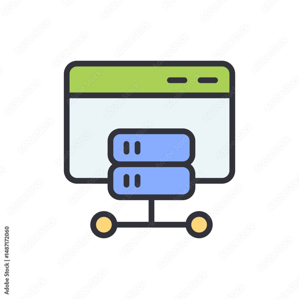 Poster stylized illustration of website server connectivity and database system