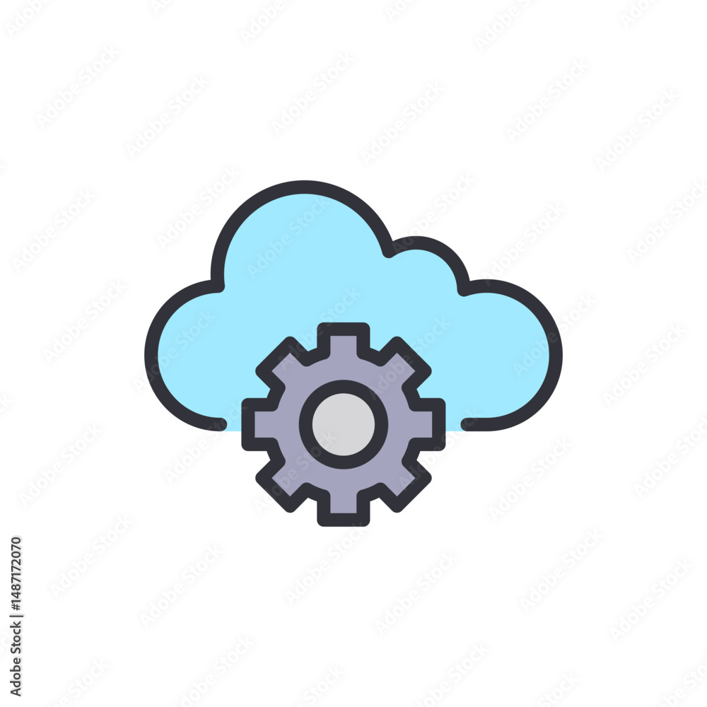 Poster cloud computing and configuration concept with gear on digital cloud