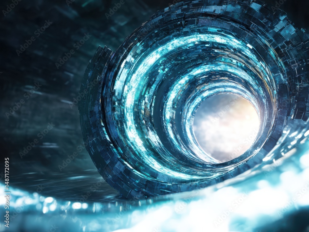 Poster exploring a futuristic cosmic portal digital realm abstract art sci-fi environment close-up view con