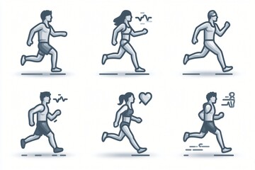 Six Diverse Runners Male Female Athletes Running Exercise Fitness Icons