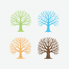 Four Seasons Trees, Vector Illustration.