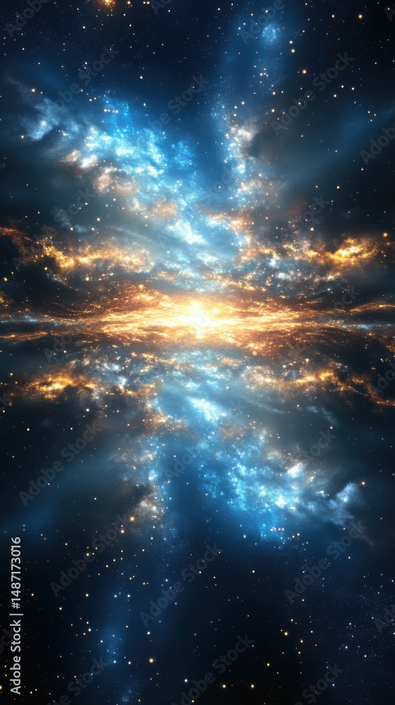 Poster cosmic explosion of light and color deep space digital art nebula wide angle astrophysics visuals