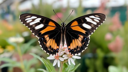 Naklejka premium Striped Butterfly on White Flower