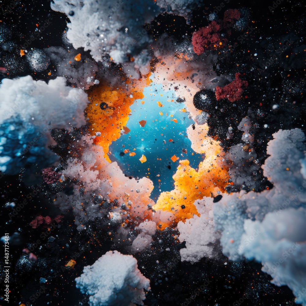 Poster explosive cosmic event unveils celestial wonders space digital art abstract close-up universe explor