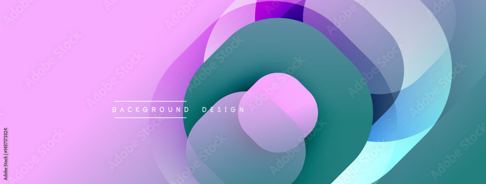 Aufkleber Abstract design features overlapping circles, gradients. Pink, teal, purple hues create dynamic visual flow. Modern background element.