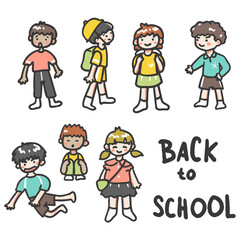 Group of school kids playing fun with friends - students