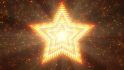 Bright Golden Colorful Glowing Neon Spinning Interleaved Stars Rotate - Abstract Background Texture
