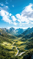 Fototapeta premium Scenic mountain view serene valley landscape photography nature panoramic perspective