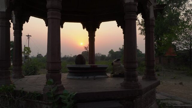 Old Shiva temple in Madhavgarh Fort on Satna Riverbed, Madhya Pradesh, India. 