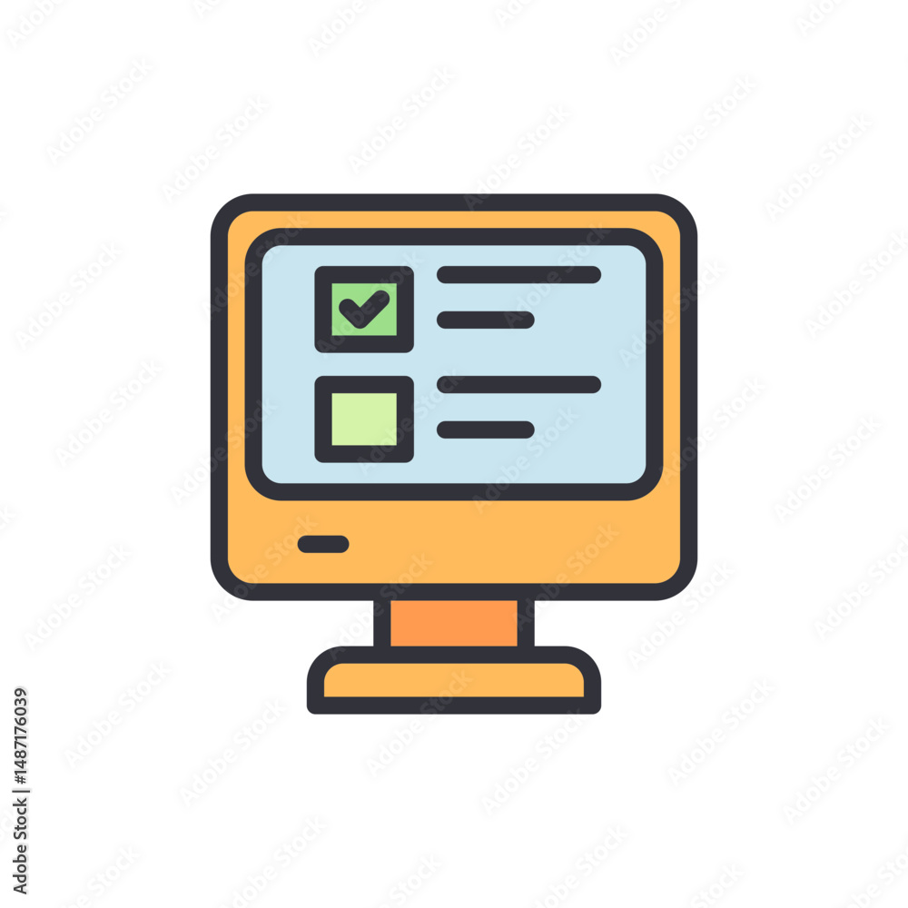 Poster retro computer screen displaying checklist with tick mark and empty box