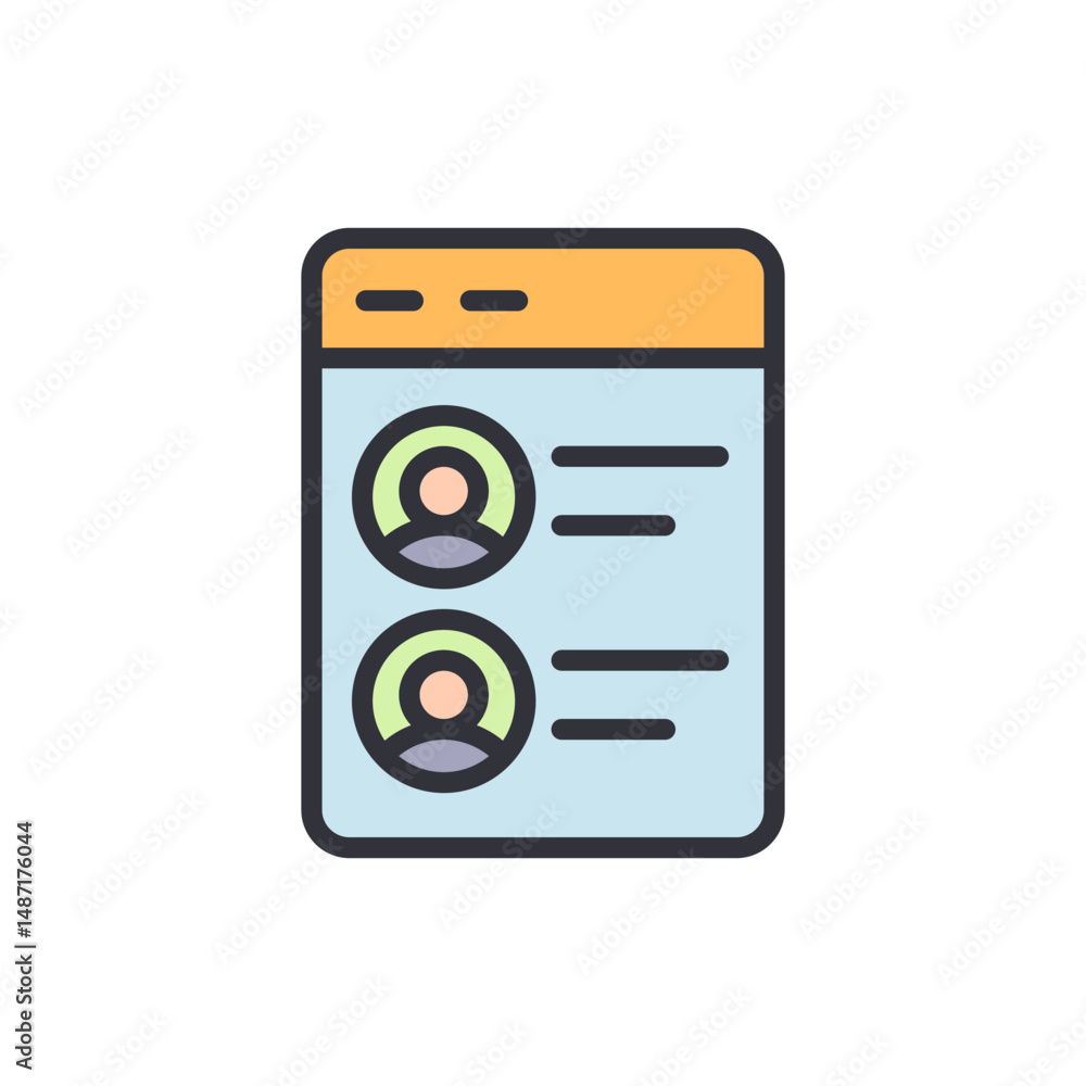 Poster illustrated user interface displaying several user profiles list view