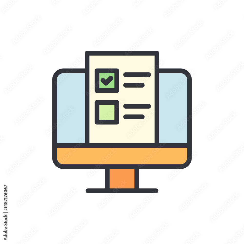 Poster monitor displaying a form with marked checkbox for online survey