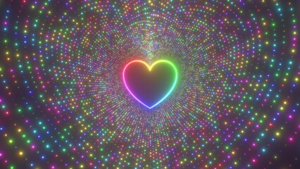 Bright Rainbow Color Neon Glowing Heart Sparkle Lights Tunnel Shines - Abstract Background Texture
