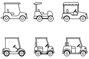 Electric golf carts snowy hill ride Line art