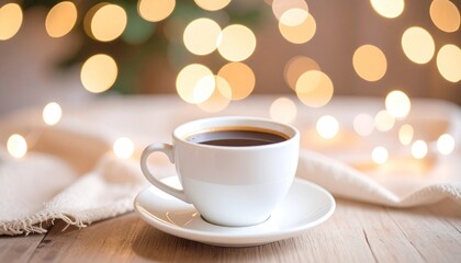 Obraz premium Cozy coffee break with bokeh lights creating a warm and inviting atmosphere