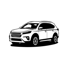 modern SUV car black outline vector illustration