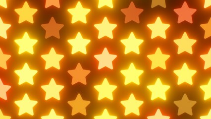 Bright Yellow Grid Array Of Neon Glow Rotating Star Shapes Flashing - Abstract Background Texture