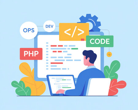 Software developer coding php web application development