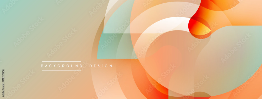 Aufkleber Abstract geometric shapes overlap, creating soft color gradients. Background features warm orange, peach, turquoise hues. Minimalist design.